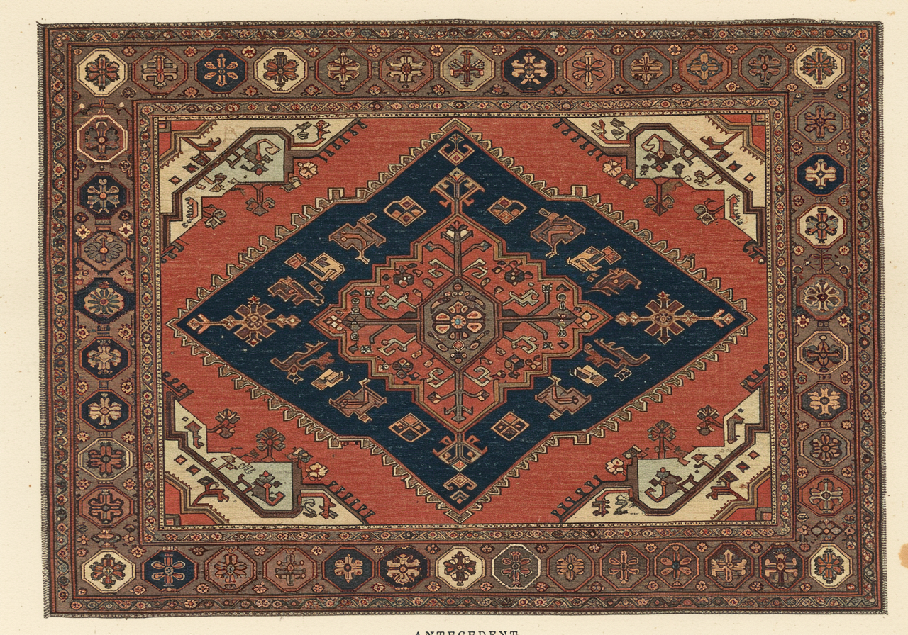 A late-Safavid northwestern Persian village rug — the eighteenth-century antecedent with archaic medallion at even larger scale