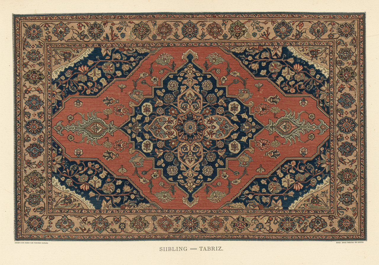 A Tabriz city-workshop rug — finer knot, designed by named master-designers rather than woven on the village loom, often on a pale-ivory ground in the Hadji Jalili variant