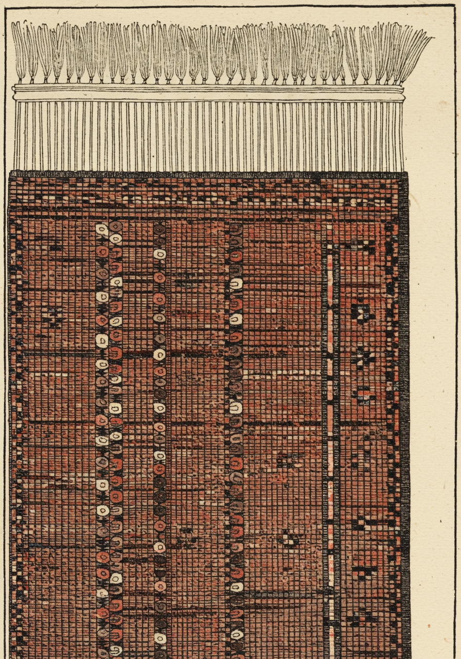 A close detail of a Bidjar knot-back — extreme density, wool warp on the village apex pieces, the compressed wet-loom foundation