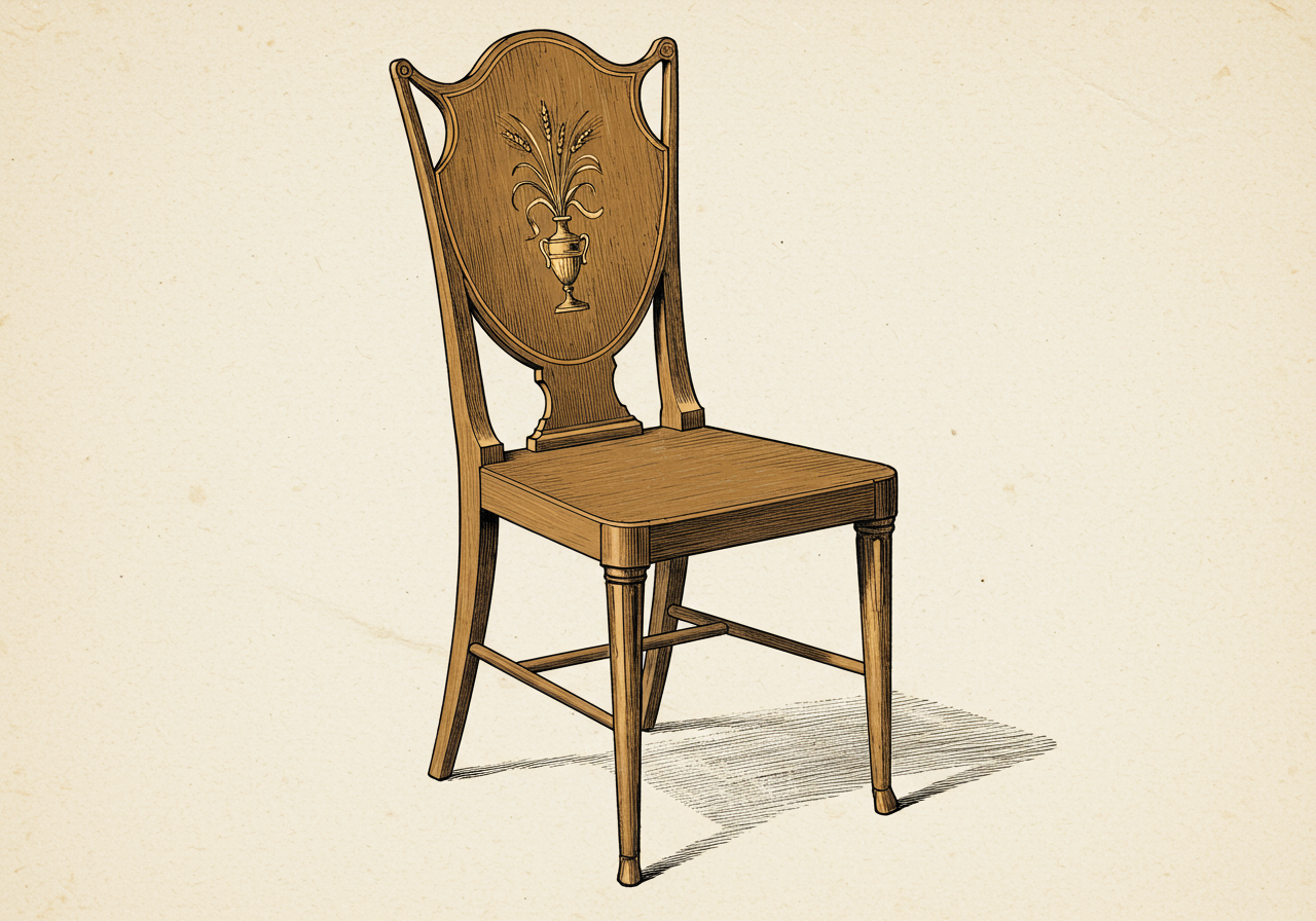An American Federal chair — the colonial American descendant of Hepplewhite, often almost-indistinguishable from English at first glance