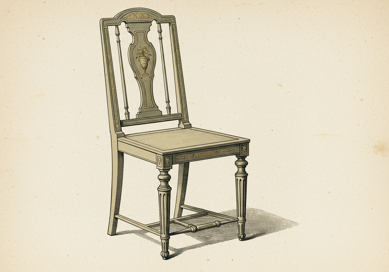 A Sheraton chair — the immediate English successor with rectangular back rather than shield, often greater inlay