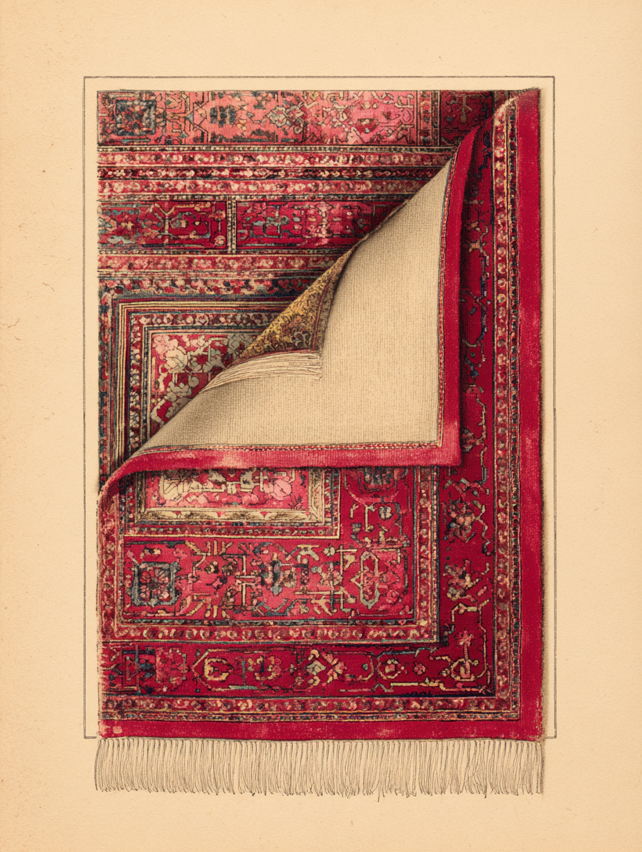 A close detail of a Karabagh knot-back — wool warp, wool weft, symmetric knot at Caucasian density