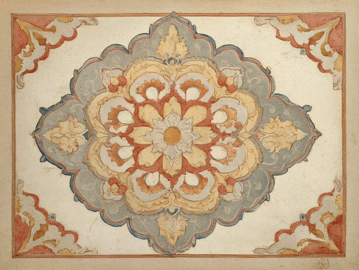 A close detail of an Oushak medallion — large-scale, archaic, descended from Holbein-carpet vocabulary