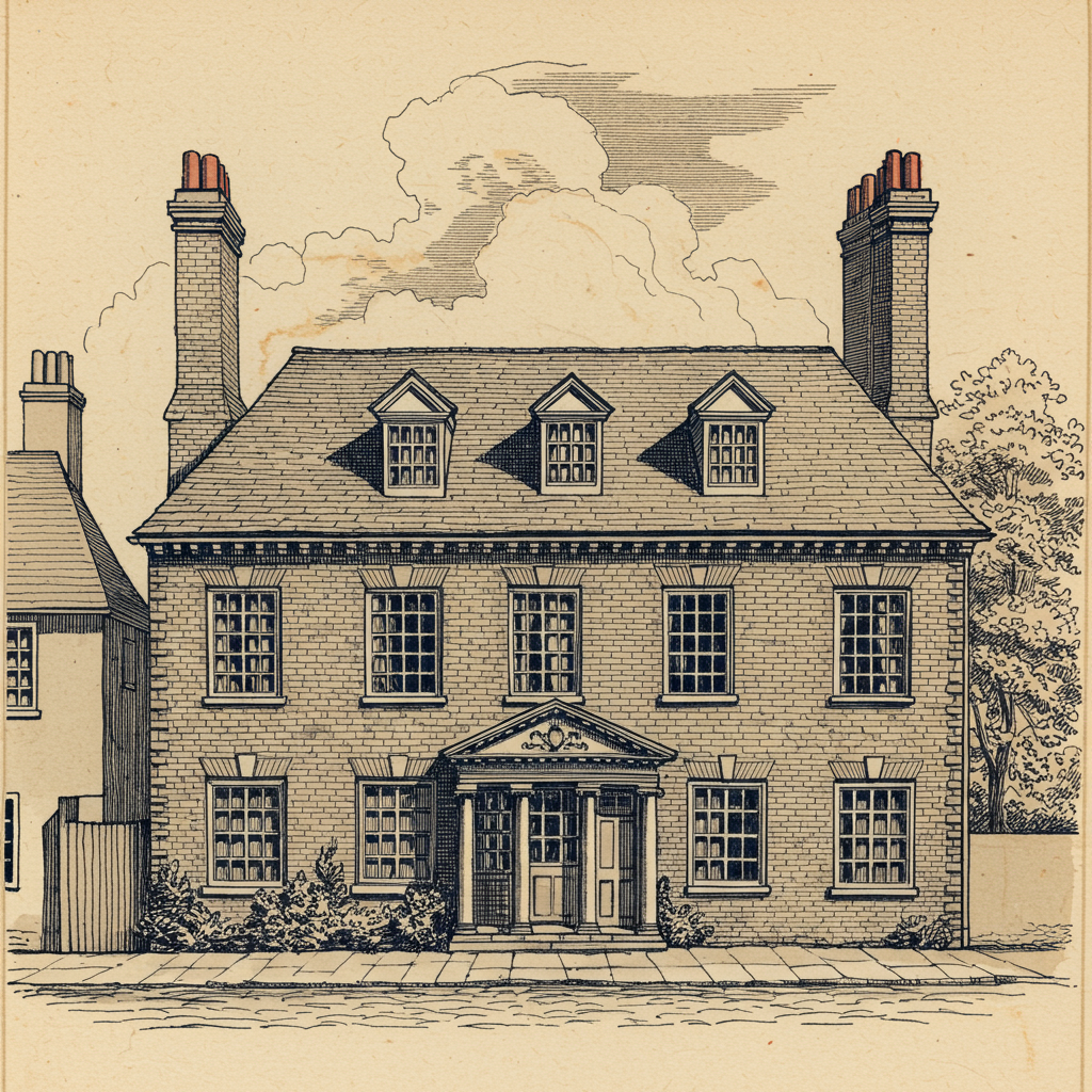 An English Queen Anne brick house, c. 1710, flat-fronted and restrained