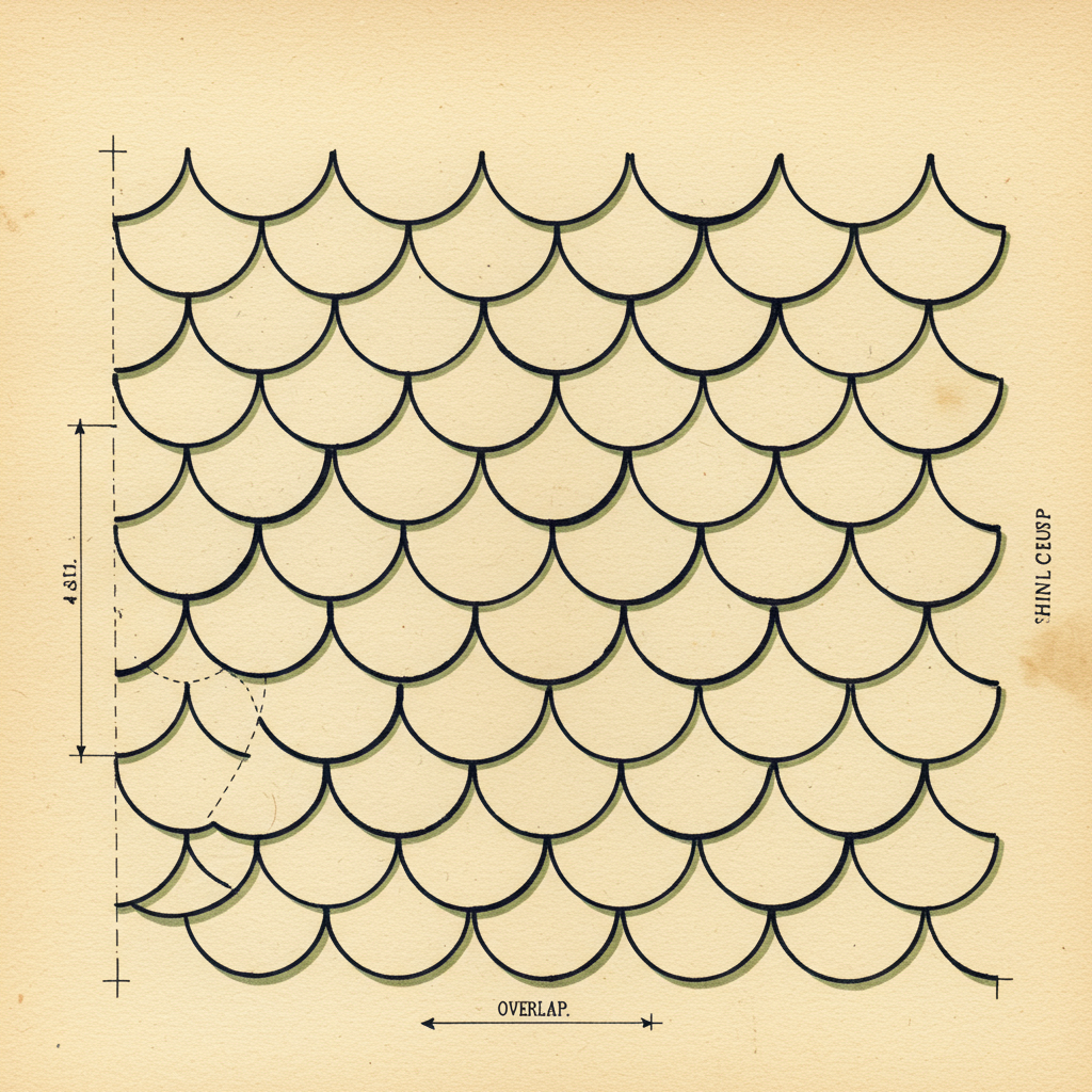 Detail study of patterned shingle on a Queen Anne gable panel
