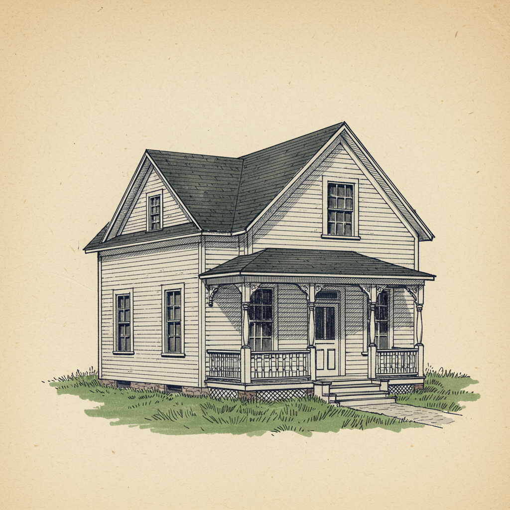 A Folk Victorian farmhouse with applied porch ornament