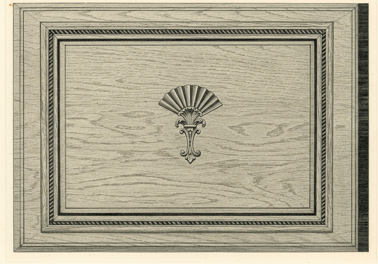 A close detail of Sheraton satinwood-and-ebony stringing — fine line-inlay along panel edges