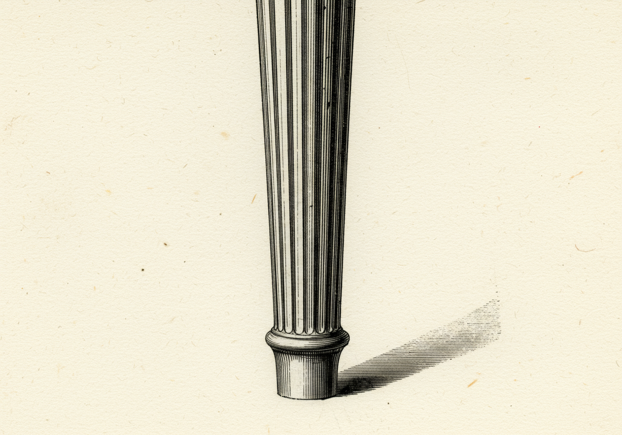A close detail of a Sheraton turned and reeded round-section leg