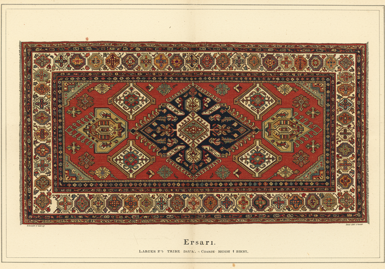 An Ersari rug — the larger Turkmen tribe of the Amu Darya region, distinct gül vocabulary