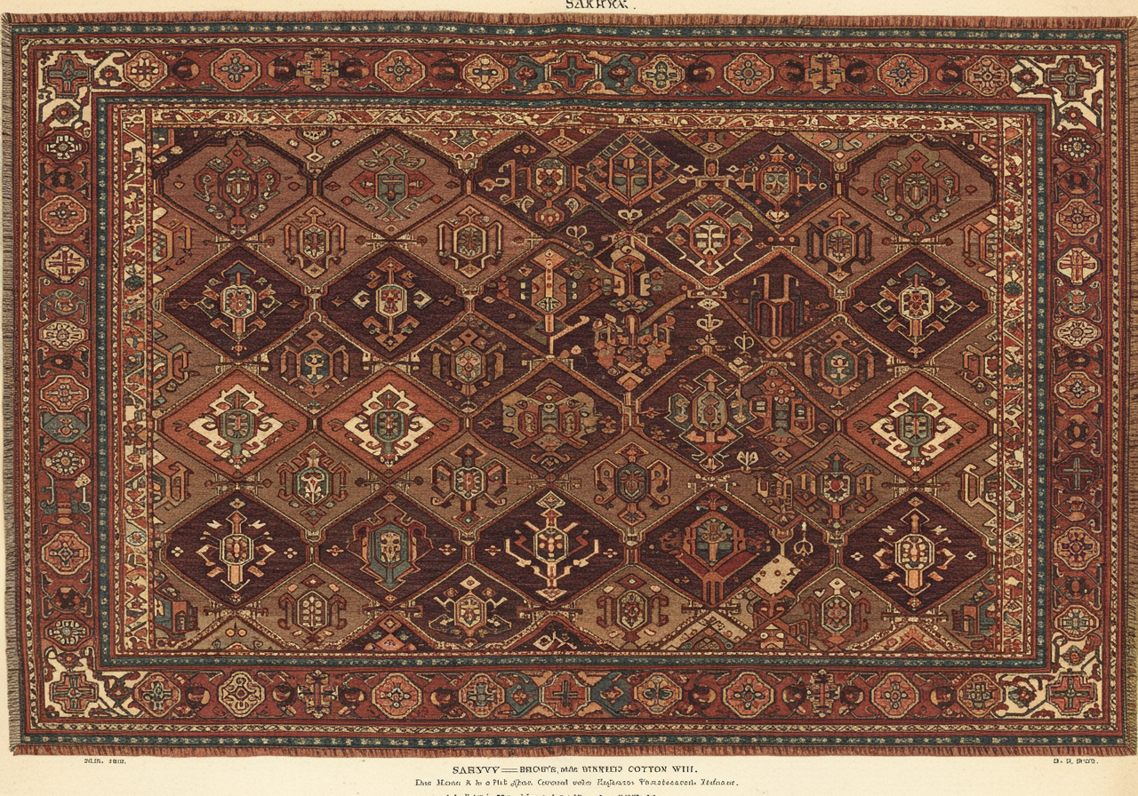 A Saryk rug — Turkmen tribe with distinct gül and reddish-brown palette